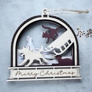 3/$20 Cat Sleigh Ornament – Laser-Cut Wood Décor Merry Christmas color